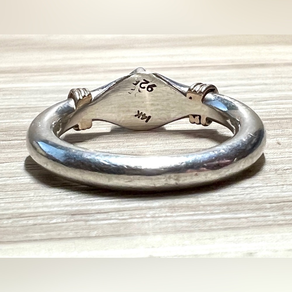 Vintage Handmade Sterling Silver & 14K Gold Peridot Ring, Size 6.75, 5.34g - Picture 4 of 9